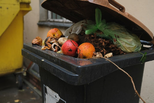 A garbage bin filled with smelly organic waste