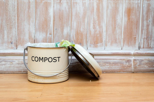 indoor compost bin with the lid off