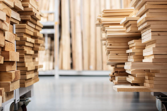 Planks of wood on shelves